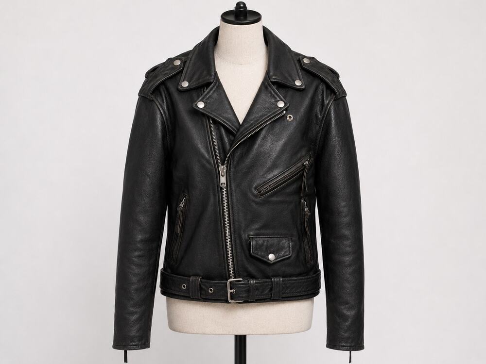 Vintage Unik Black Leather Motorcycle Biker Jacket Perfecto Moto Punk Size 42
